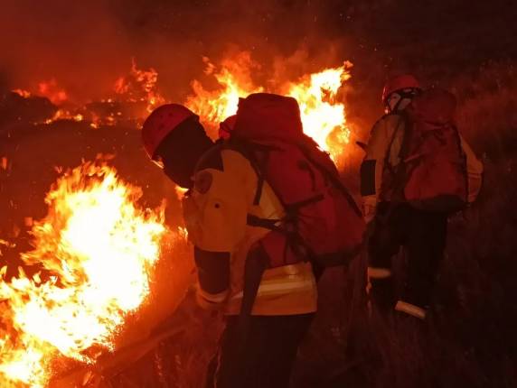Fogo atingiu vegetação no Morro Quiriri, em Garuva, Norte catarinense. Combate começou na tarde de terça-feira (27).