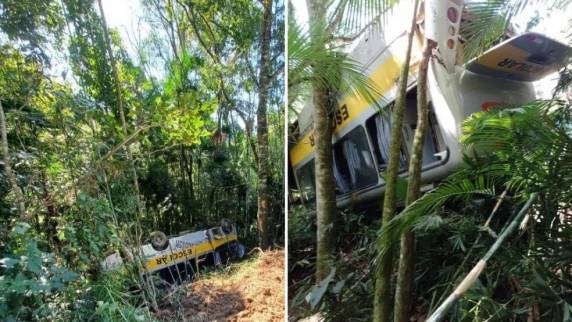 Três estudantes precisaram ser levados ao hospital, segundo bombeiros. Acidente ocorreu em Benedito Novo, no Vale do Itajaí.