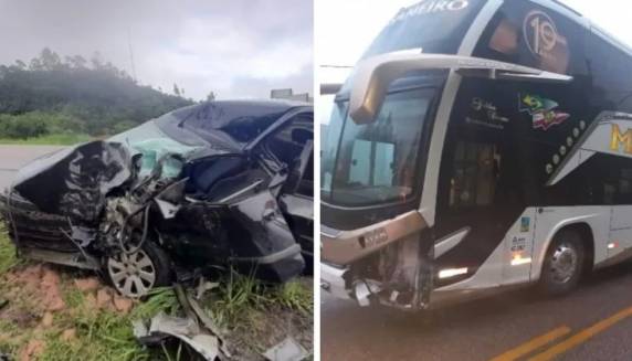 Segundo a empresa de turismo, no ônibus estavam apenas o condutor e um passageiro, que não se feriram. Acidente aconteceu na SC-108 em Brusque.