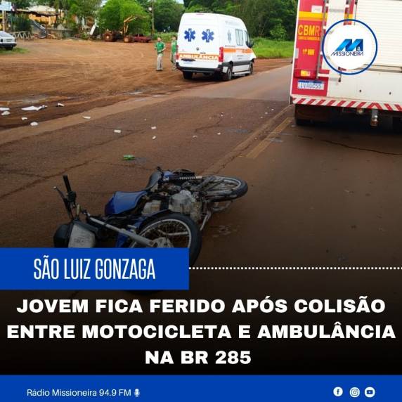 Segundo o Corpo de Bombeiros Militar, a colisão envolveu um motocicleta e uma ambulância da Prefeitura de São Borja, em São Luiz Gonzaga