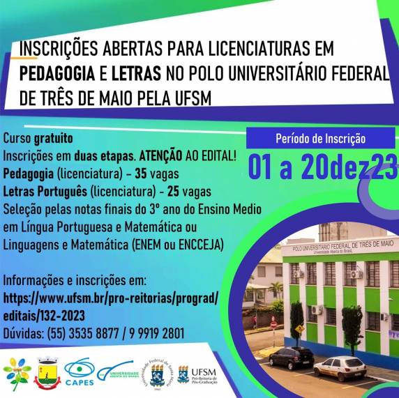 Para se inscrever o(a) candidato(a) deve ser portador(a) de certificado de conclusão do Ensino Médio.
