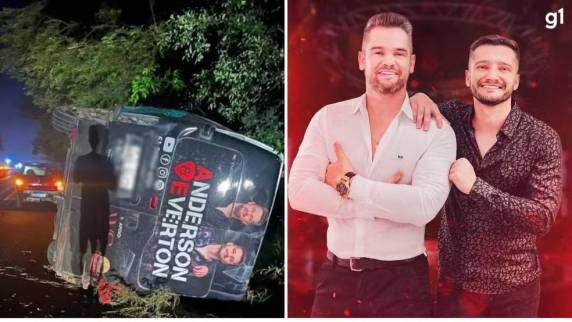 De acordo com o Corpo de Bombeiros, o motorista de um Ford Ka ficou preso nas ferragens após colidir contra van dos músicos Anderson e Everton.