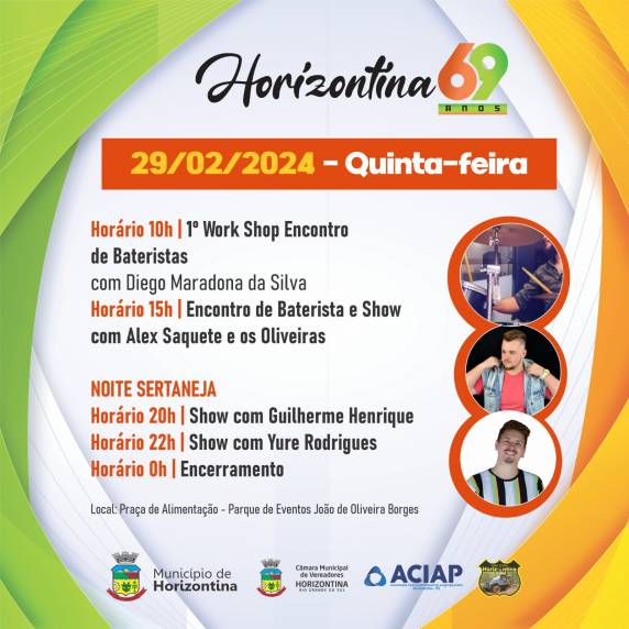 69 anos de Horizontina, de quarta a domingo no Parque de Eventos, Pavilhão da Praça de Alimentação - foto 2