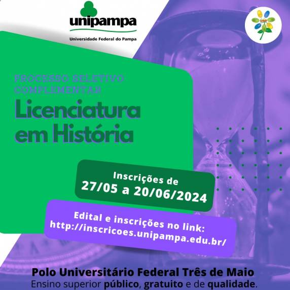 Inscrições on-line até 20 de junho de 2024. São 26 vagas para o Polo de Três de Maio