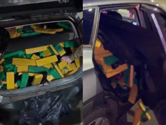 Homem de 27 anos havia desobedecido a uma ordem de parada da polícia. Vídeo mostra que droga lotou o interior do veículo.