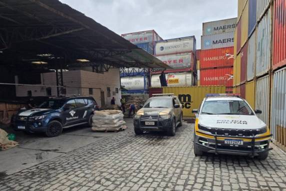 Durante a vistoria da carga no litoral paulista, agentes encontraram dezenas de fardos que seriam do produto agrícola, mas que continham cocaína