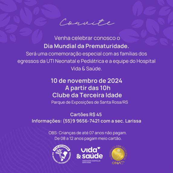 A ideia é promover um encontro entre profissionais do Hospital e as famílias de pequenos pacientes que foram internados na instituição em função da prematuridade.