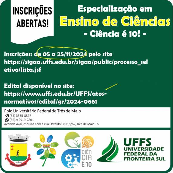 Inscrições exclusivamente via internet do dia 05/11/2024 até o dia 25/11/2024