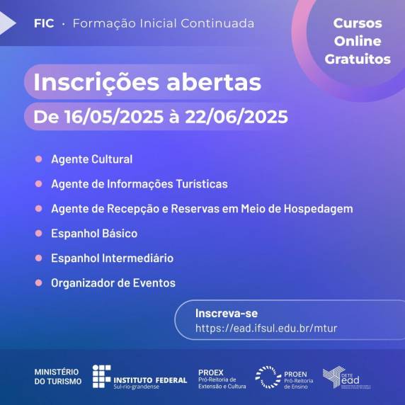 Inscrições gratuitas exclusivamente via internet do dia 16/05/2025 até o dia 22/06/2025