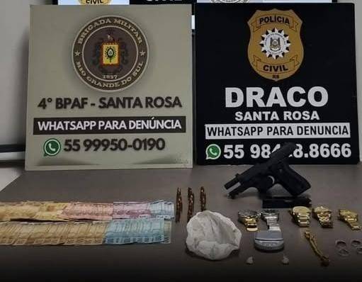 Ação conjunta da Brigada Militar e DRACO apreende pistola, drogas, munições e objetos de valor
