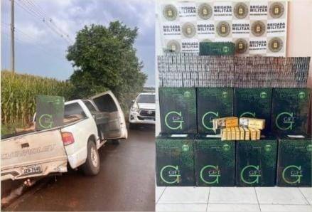Caminhonete com placas falsas fugiu da abordagem, colidiu em barranco e foi abandonada pelo condutor