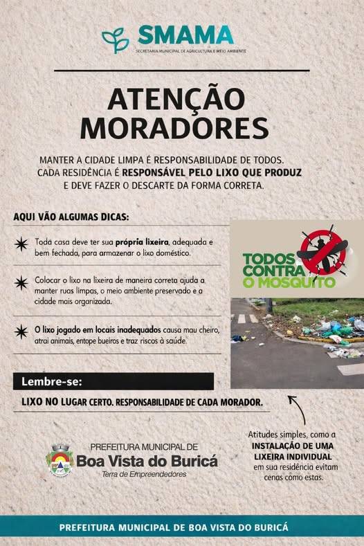 SMAMA lança orientação à comunidade para manter Boa Vista do Buricá limpa e prevenir problemas ambientais e de saúde