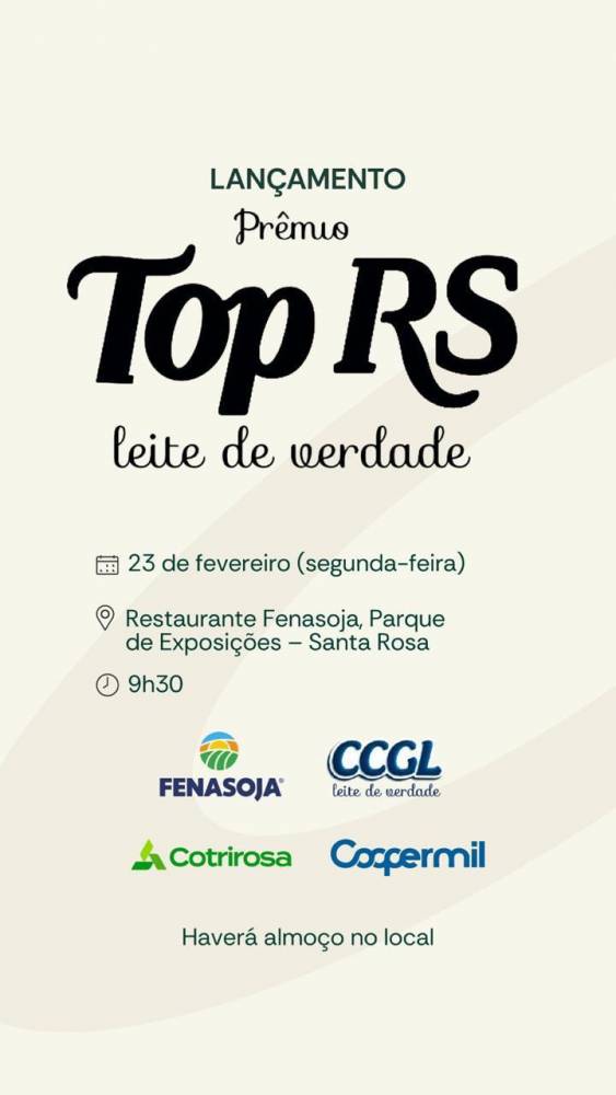 Prêmio promovido pela CCGL será apresentado no dia 23, no Parque de Exposições Alfredo Leandro Carlson, em Santa Rosa, destacando indicadores técnicos e econômicos da produção leiteira gaúcha.