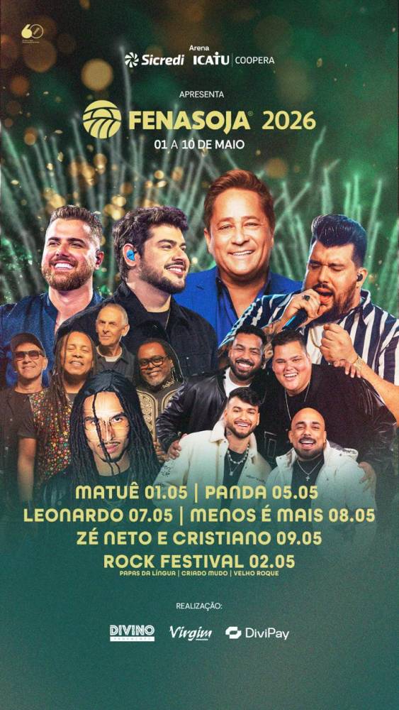 Arena Sicredi Icatu Coopera recebe grandes nomes da música e reforça a Fenasoja como espaço de entretenimento para todos os públicos
