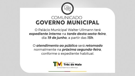 Palácio Municipal Walter Ullmann terá expediente interno na tarde desta sexta-feira