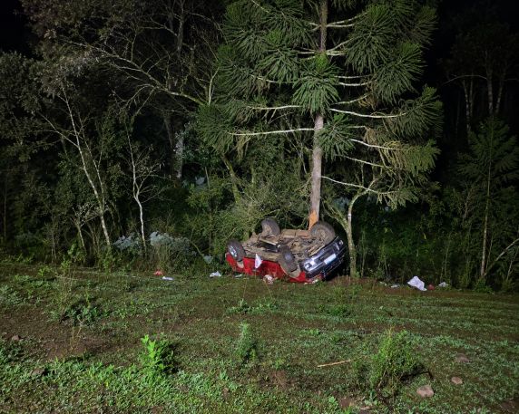 Caminhonete saiu da pista, caiu em um barranco e atingiu uma árvore; passageira morreu e motorista foi resgatado com ferimentos e suspeita de fraturas.