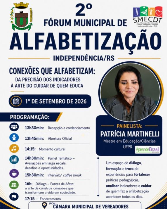 Evento ocorre no dia 1º de setembro na Câmara Municipal de Vereadores