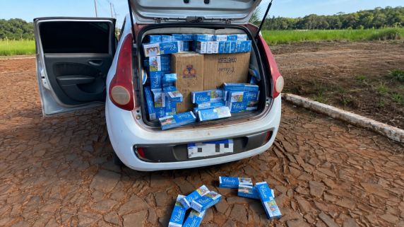 Motorista tentou fugir da abordagem policial, abandonou o veículo e foi localizado após entrar em uma área de mata; carro estava com a cor alterada e placa de outro veículo