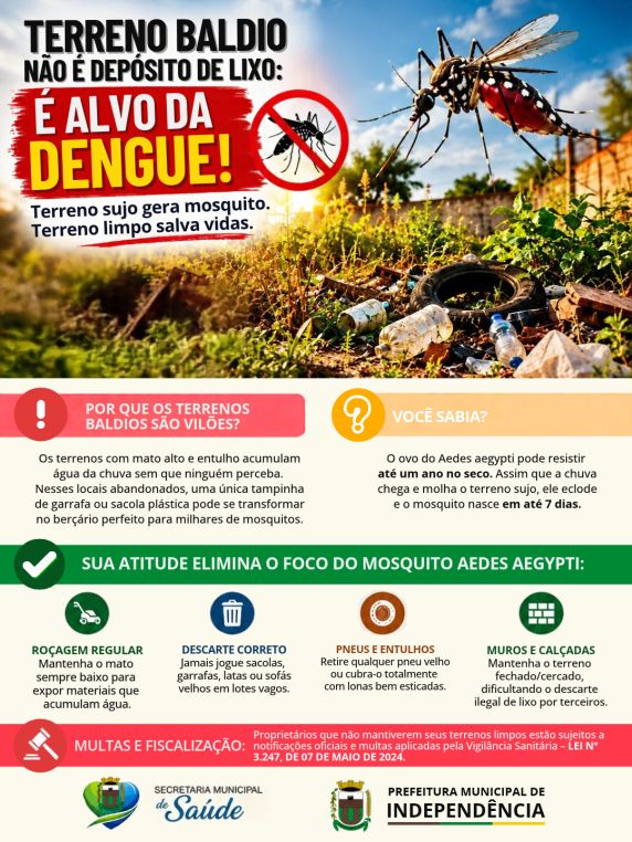 Secretaria de Saúde de Independência reforça cuidados para prevenir a proliferação do mosquito da dengue