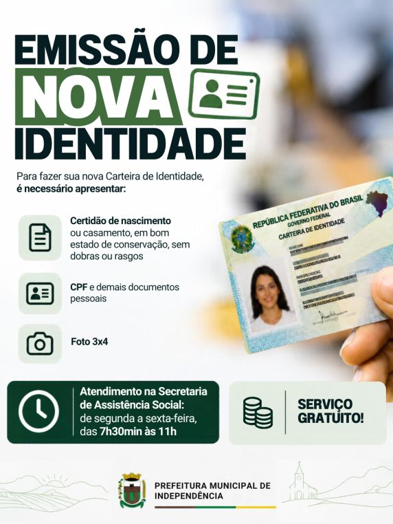Solicitação do documento pode ser feita na Secretaria Municipal de Assistência Social, com atendimento de segunda a sexta-feira, no turno da manhã.