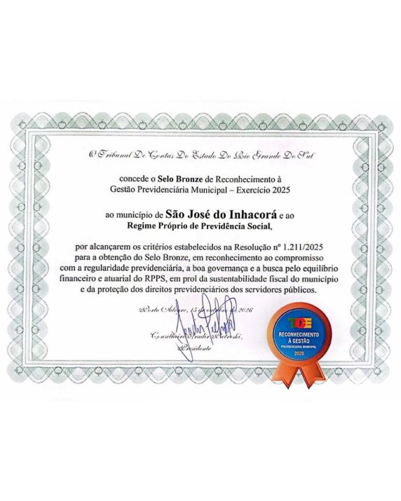 Município está entre os 48 reconhecidos pelo TCE-RS por boas práticas na administração dos regimes próprios de previdência