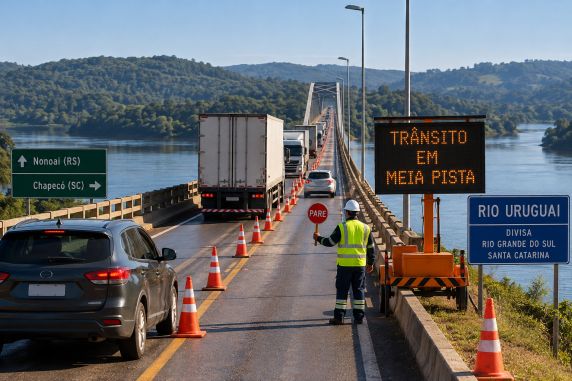 Operação em meia pista acontece na RSC-480, entre Nonoai (RS) e Chapecó (SC)